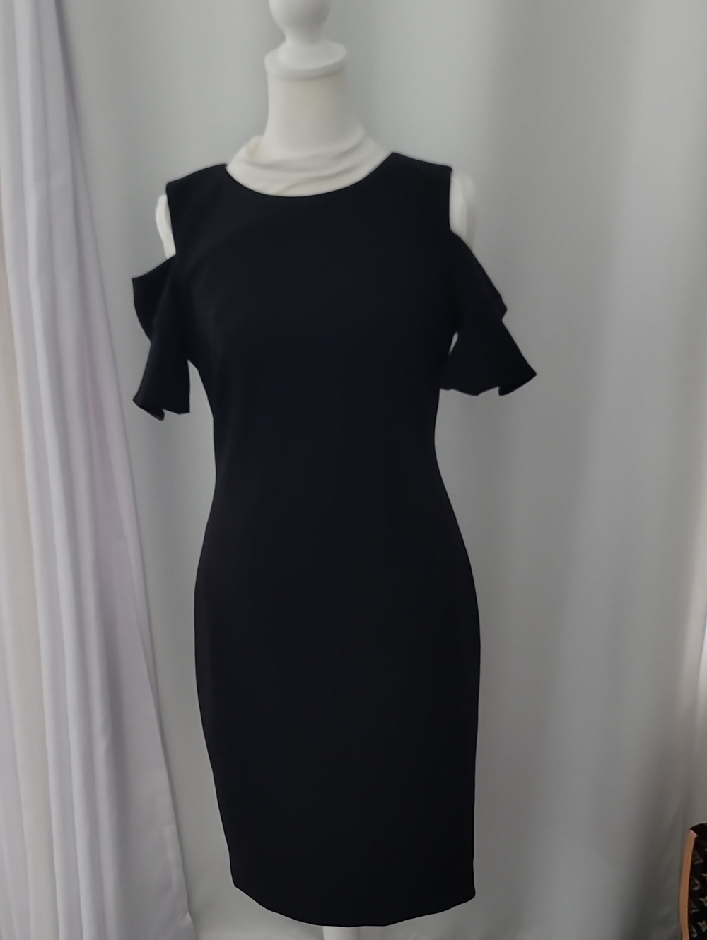 Calvin Klein Black Cold-Shoulder Midi Sheath Dress